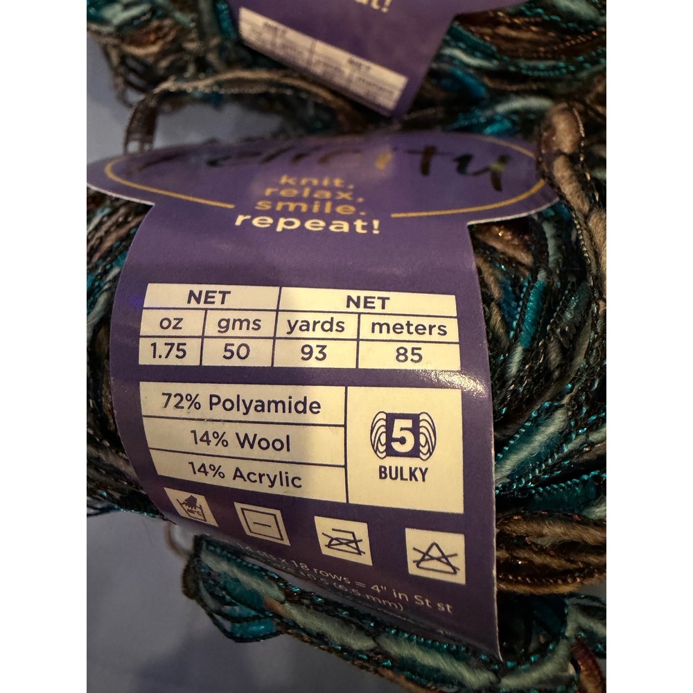 Universal Yarn Felicity Bulky Multi Color Turquoise Brown 3 Skeins 50g Each - Picture 2 of 2